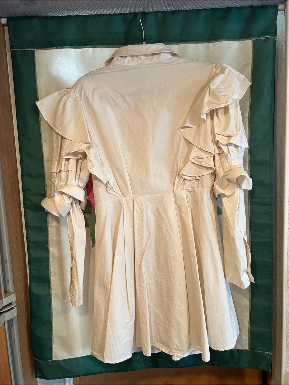 Women's Cream Ruffle Button-Front Dress - Picture 2 of 3